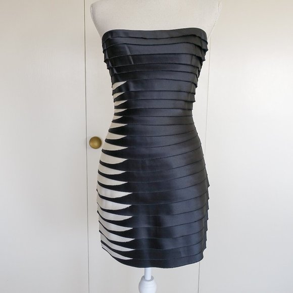 BCBGMaxAzria Dresses & Skirts - BCBG Black & Ivory Tiered Strapless Cocktail Dress